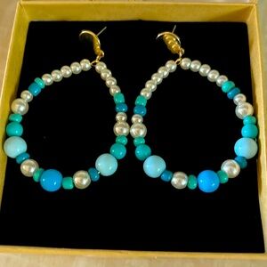 Brand new in box blue & pearl earrings